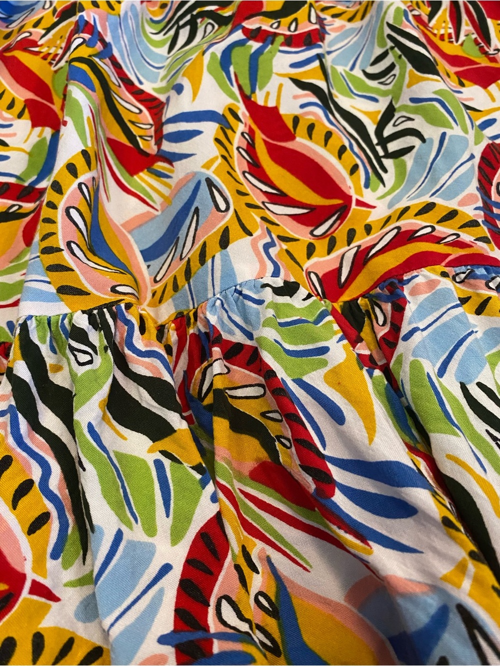 DD77 Tropical Print Smocked Tiered Pockets Maxi Dress Size Large Boho Resort - Picture 9 of 12